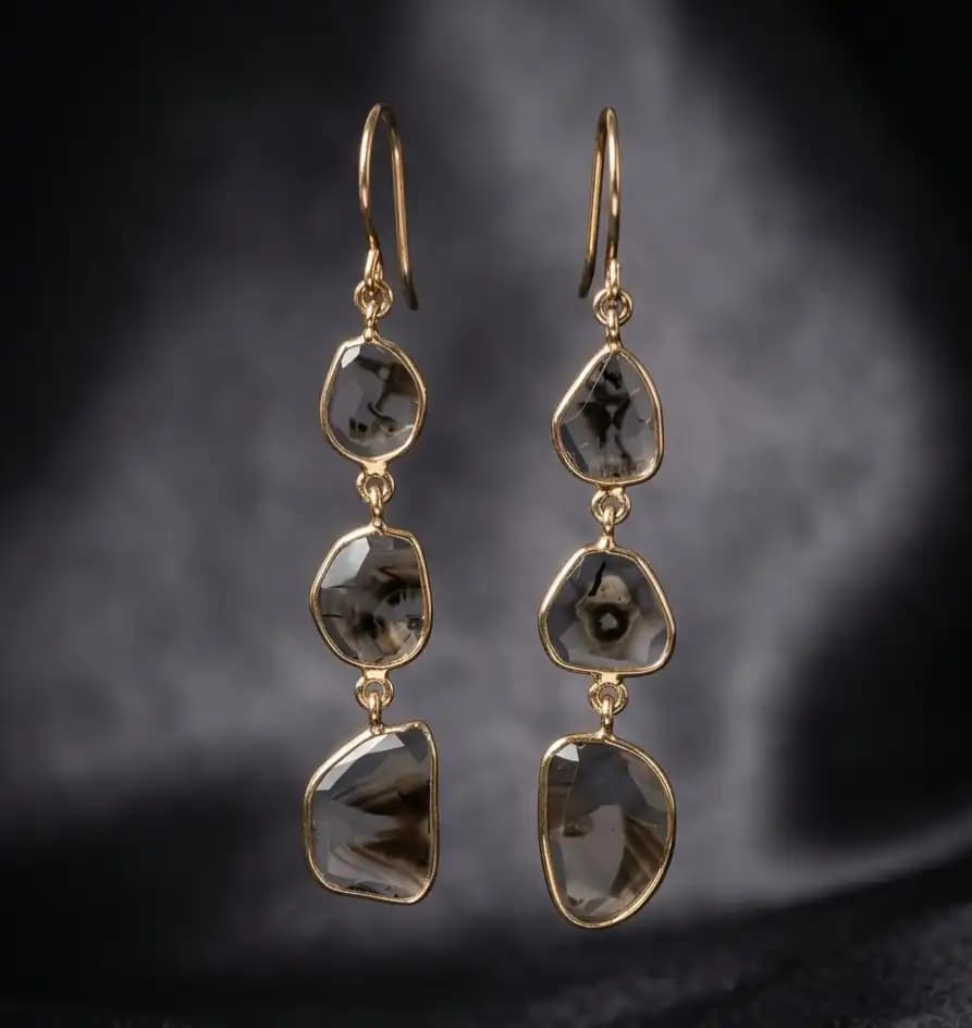 1.70 cts natural diamond slice drop earrings in 14K yellow gold